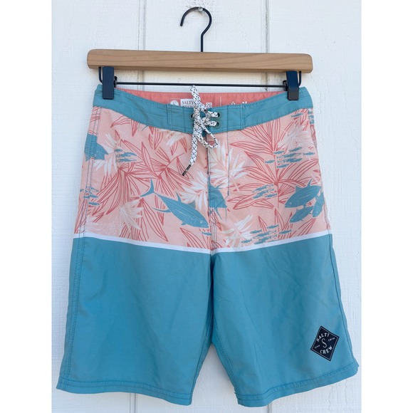 Salty Crew Boys Floral Fish Print Boardshorts Swim Trunks Size 26 - Picture 1 of 4